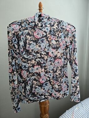 Banana Republic Floral Long-Sleeve Blouse - Black with Pink & Blue Flowers